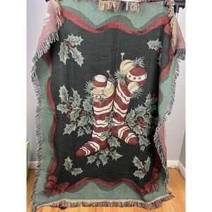 VTG 2002 Martha Stewart Everyday Christmas Stocking Tapestry Throw Blanket 46x58
